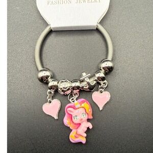 Kids‎ Charm Bracelet Unicorn Pink Heart Soccer Ball Anchor Silver Tone Stretchy